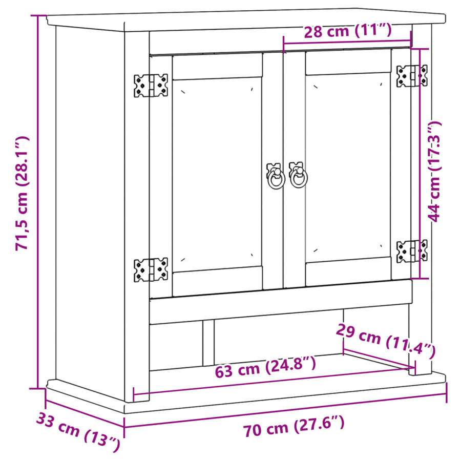 Badkamerwandkast Corona 70x33x71,5 cm massief grenenhout