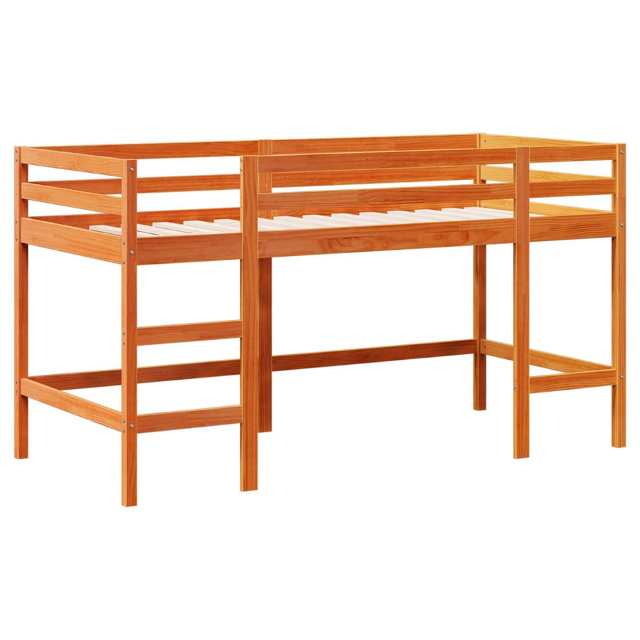Kinderhoogslaper met ladder 80x200 cm massief grenenhout bruin