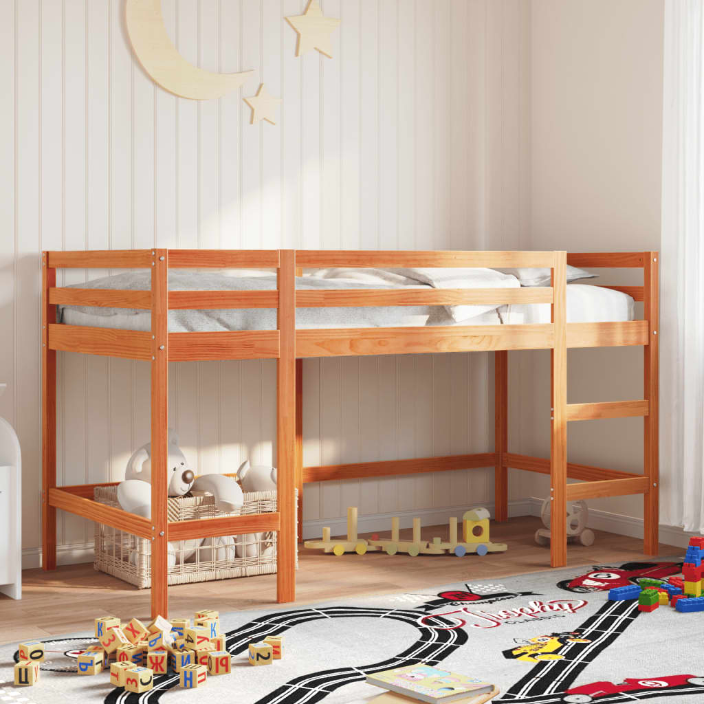 Kinderhoogslaper met ladder 80x200 cm massief grenenhout bruin