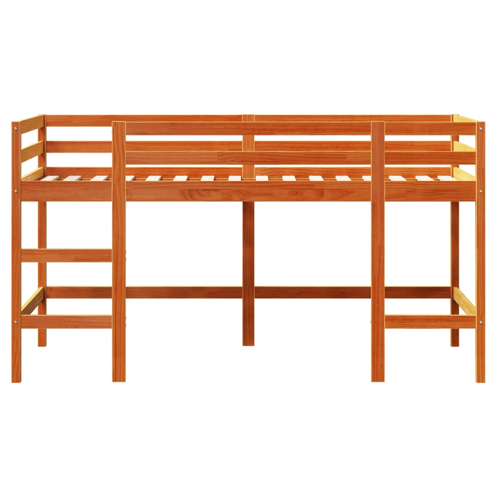 Kinderhoogslaper met ladder 80x200 cm massief grenenhout bruin