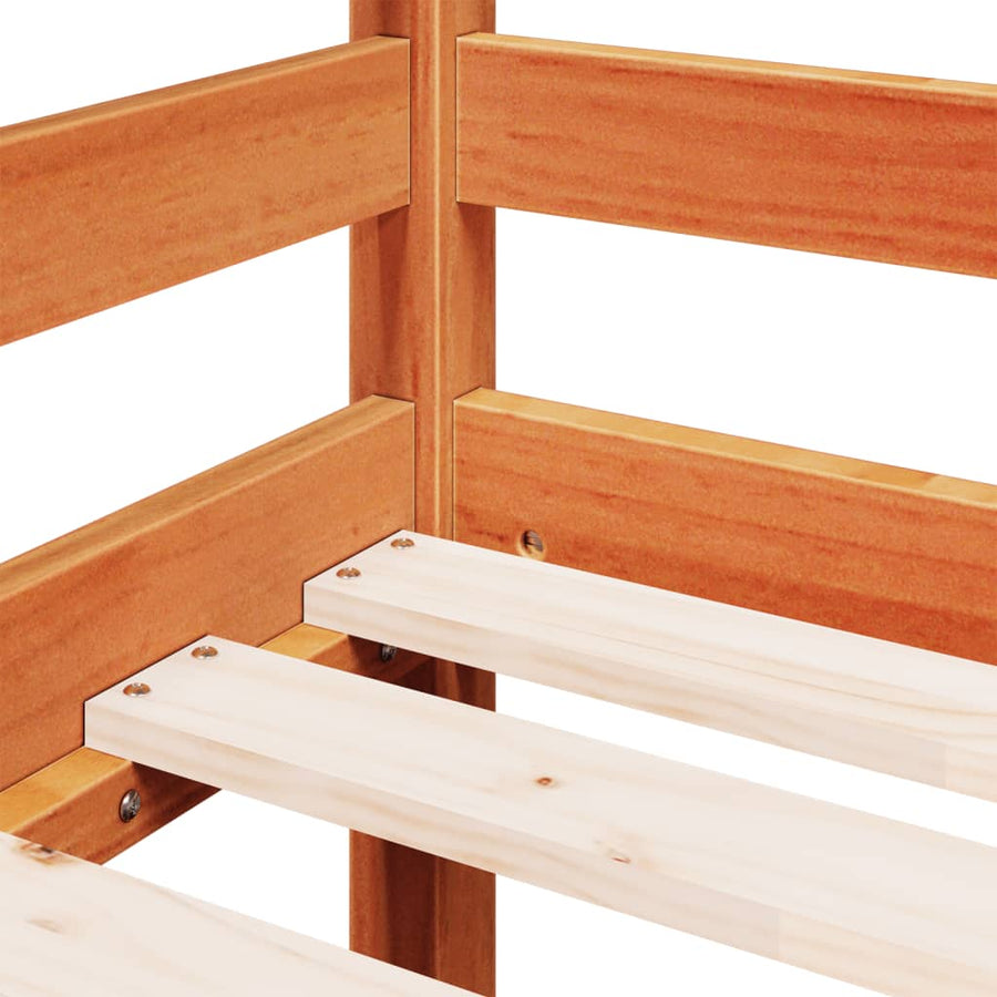 Kinderhoogslaper met ladder 80x200 cm massief grenenhout bruin