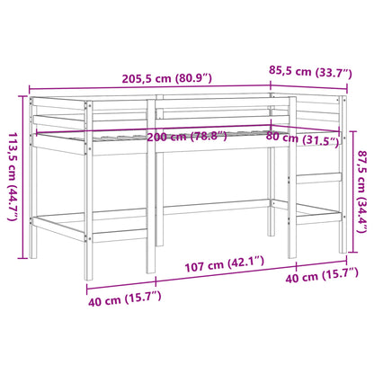 Kinderhoogslaper met ladder 80x200 cm massief grenenhout bruin