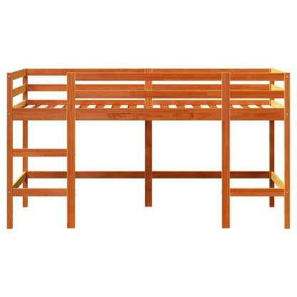 Kinderhoogslaper met ladder 90x190 cm massief grenenhout bruin