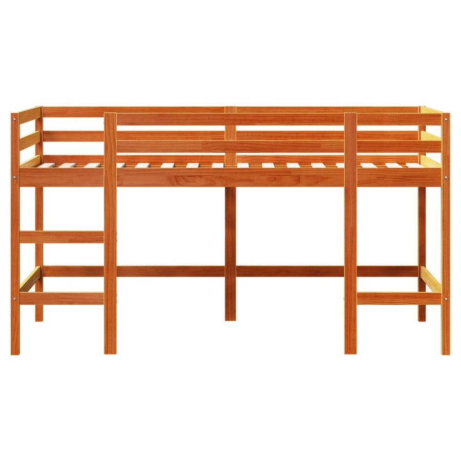 Kinderhoogslaper met ladder 90x190 cm massief grenenhout bruin
