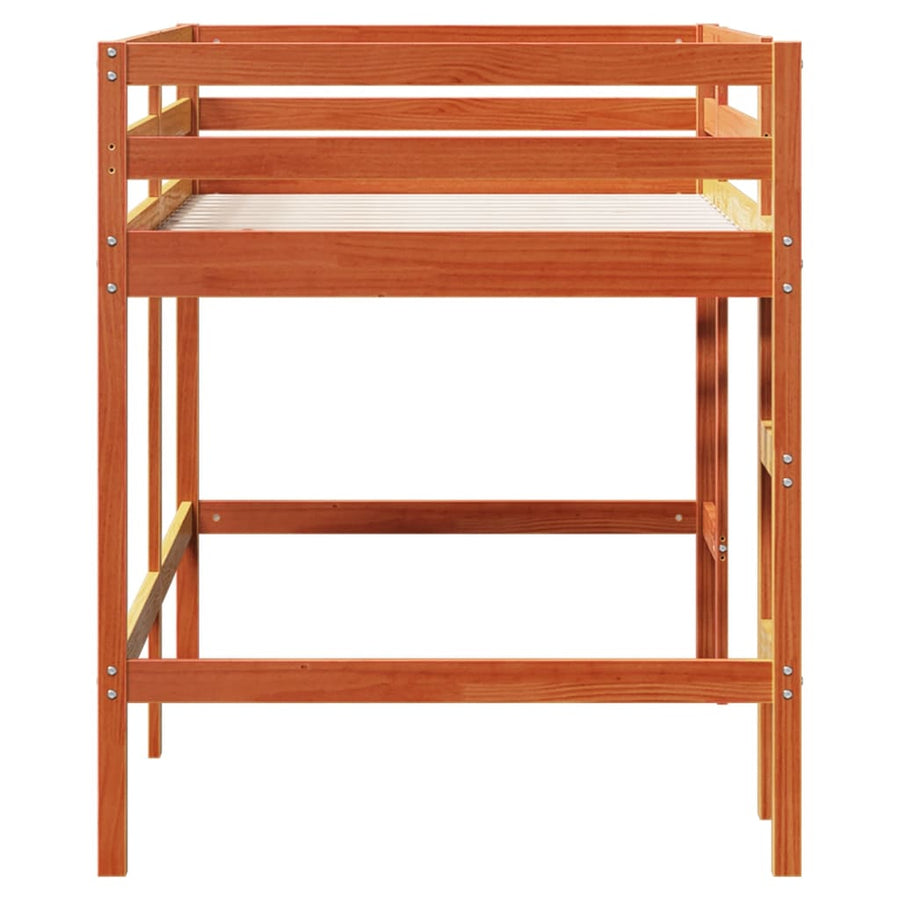 Kinderhoogslaper met ladder 90x190 cm massief grenenhout bruin