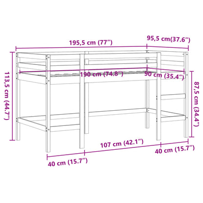 Kinderhoogslaper met ladder 90x190 cm massief grenenhout bruin