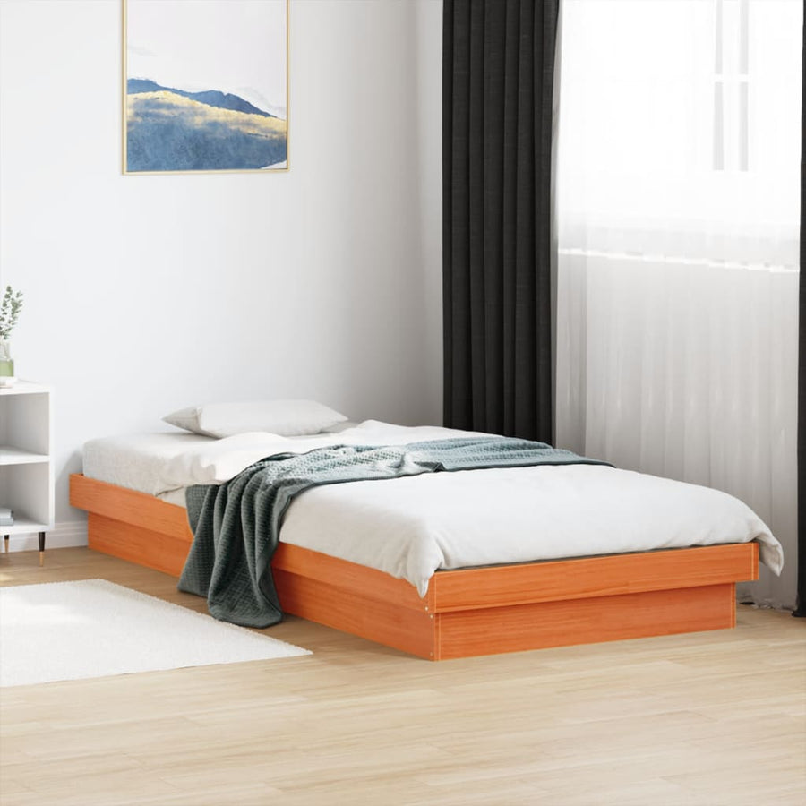 Bedframe LED massief grenenhout wasbruin 75x190 cm