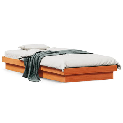 Bedframe LED massief grenenhout wasbruin 75x190 cm