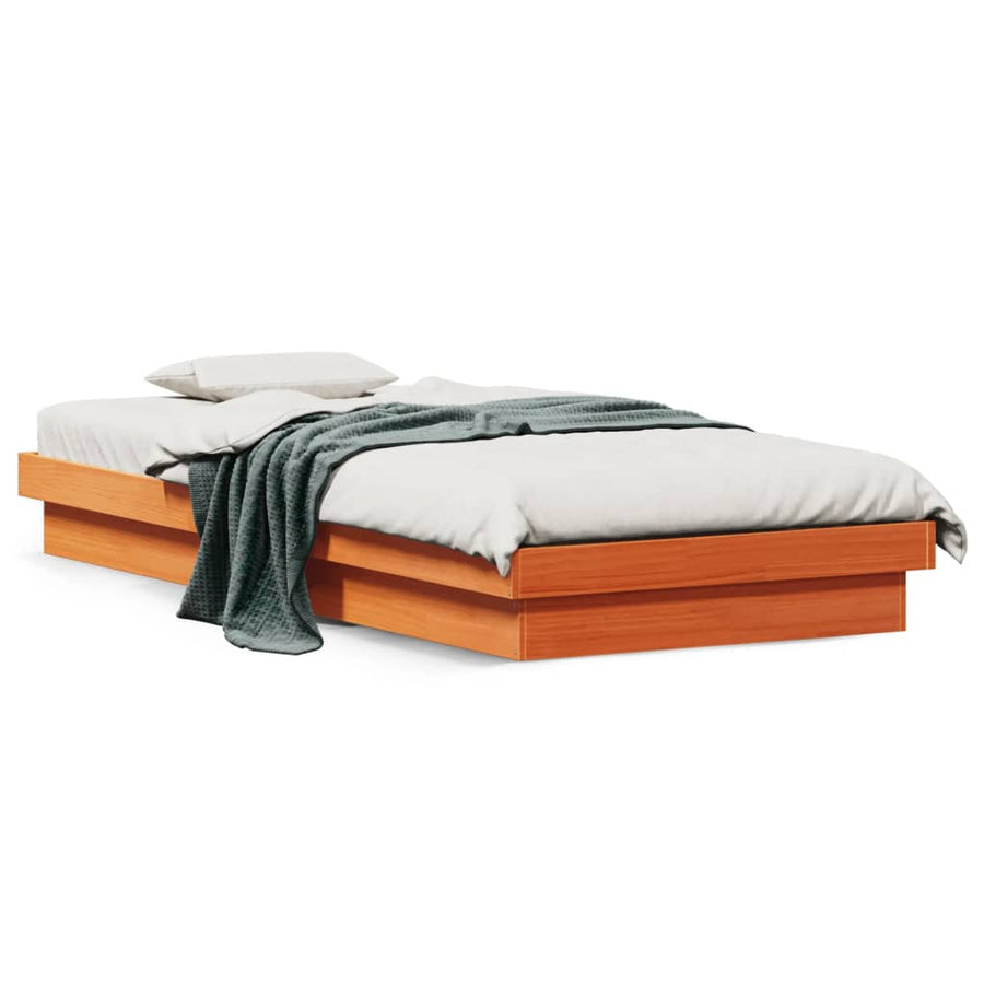 Bedframe LED massief grenenhout wasbruin 75x190 cm
