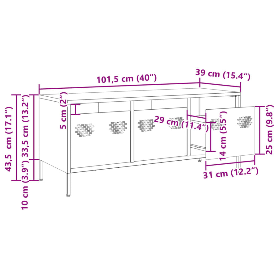 Tv-meubel 101,5x39x43,5 cm koudgewalst staal antracietkleurig
