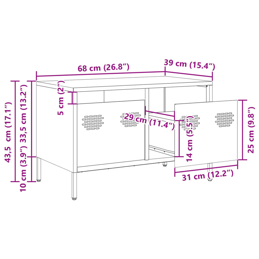 Tv-meubel 68x39x43,5 cm koudgewalst staal roze