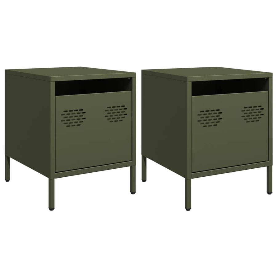 Nachtkastjes 2 st 35x39x43,5 cm staal olijfgroen
