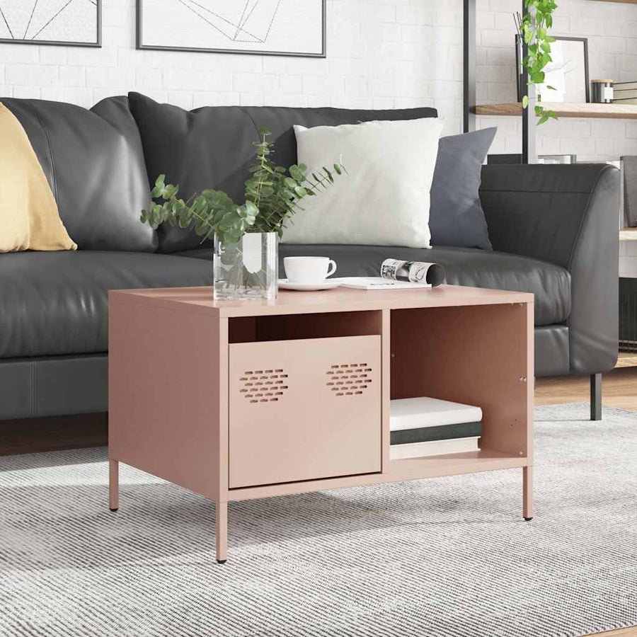 Salontafel 68,5x50x43,5 cm koudgewalst staal roze