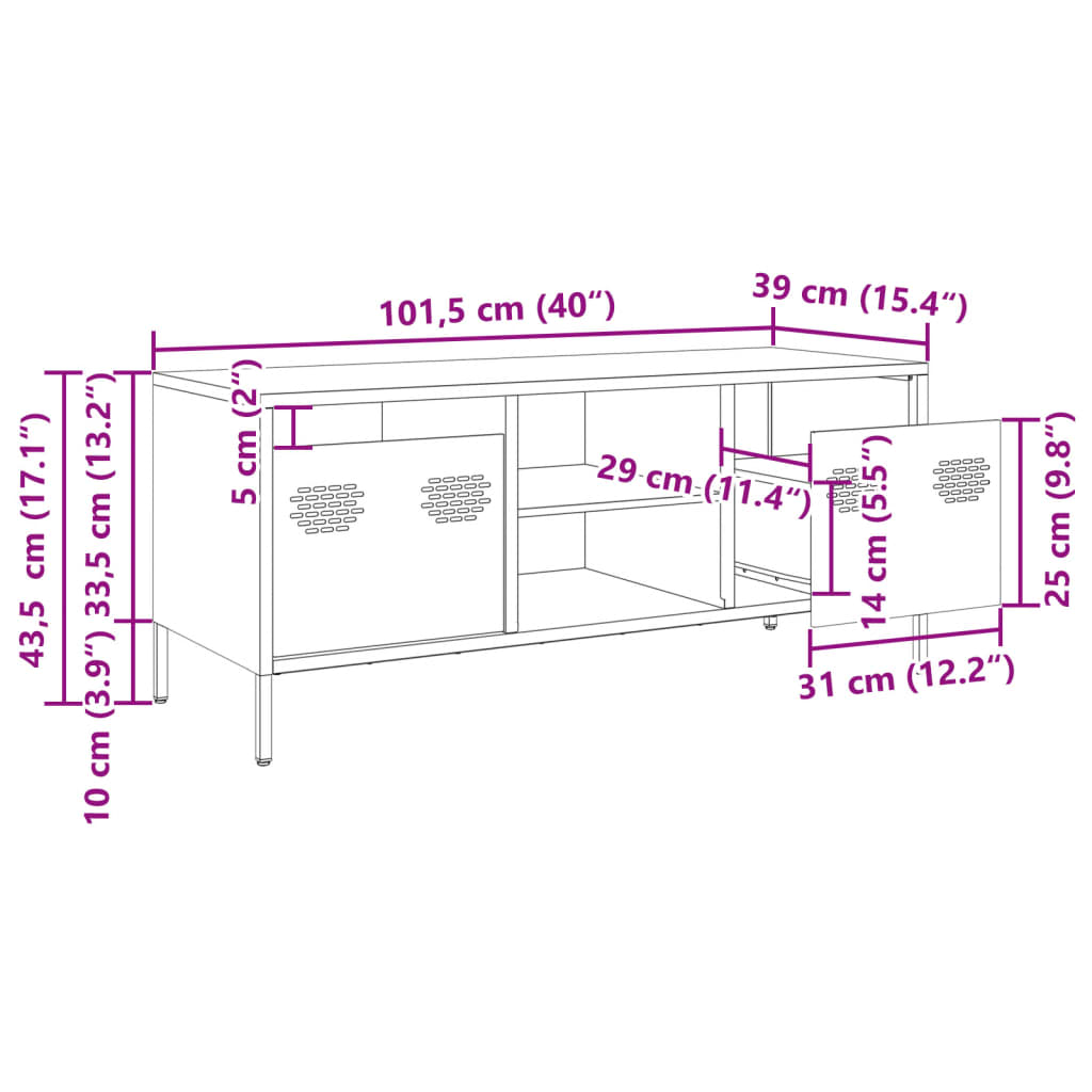 Tv-meubel 101,5x39x43,5 cm koudgewalst staal mosterdgeel