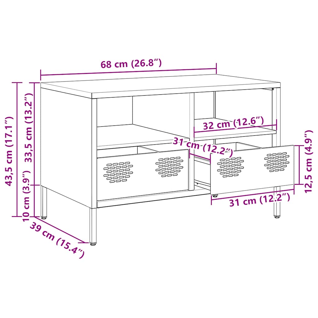 Tv-meubel 68x39x43,5 cm koudgewalst staal roze