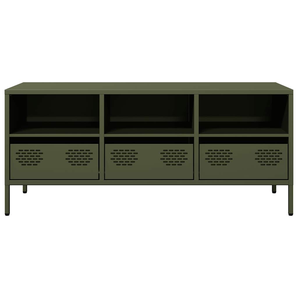 Tv-meubel 101,5x39x43,5 cm koudgewalst staal olijfgroen