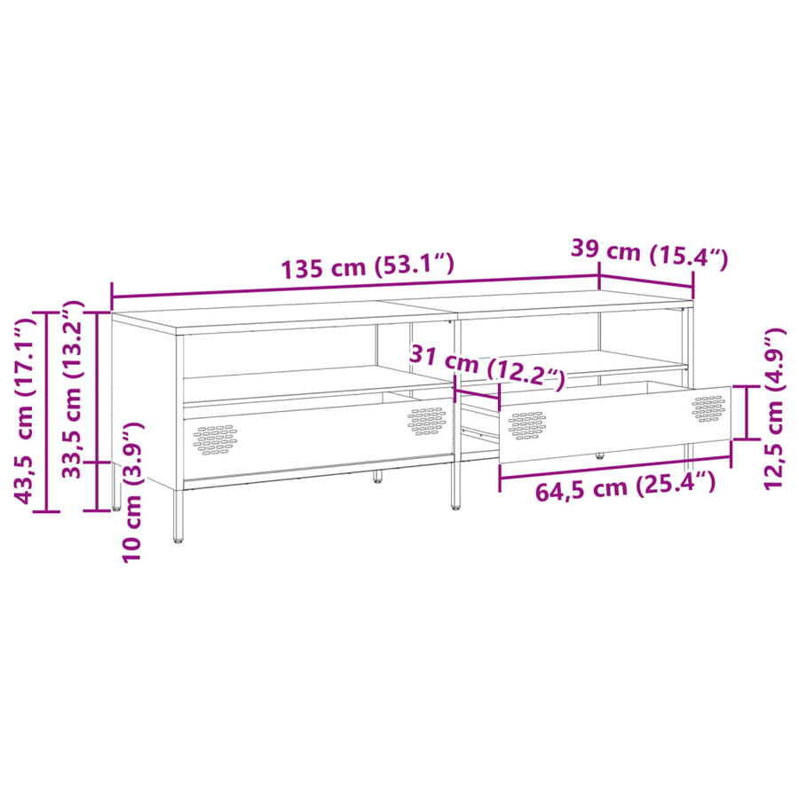 Tv-meubel 135x39x43,5 cm koudgewalst staal antracietkleurig