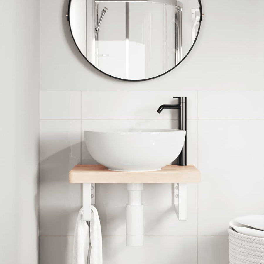 Badkamer wandschap staal en massief beukenhout
