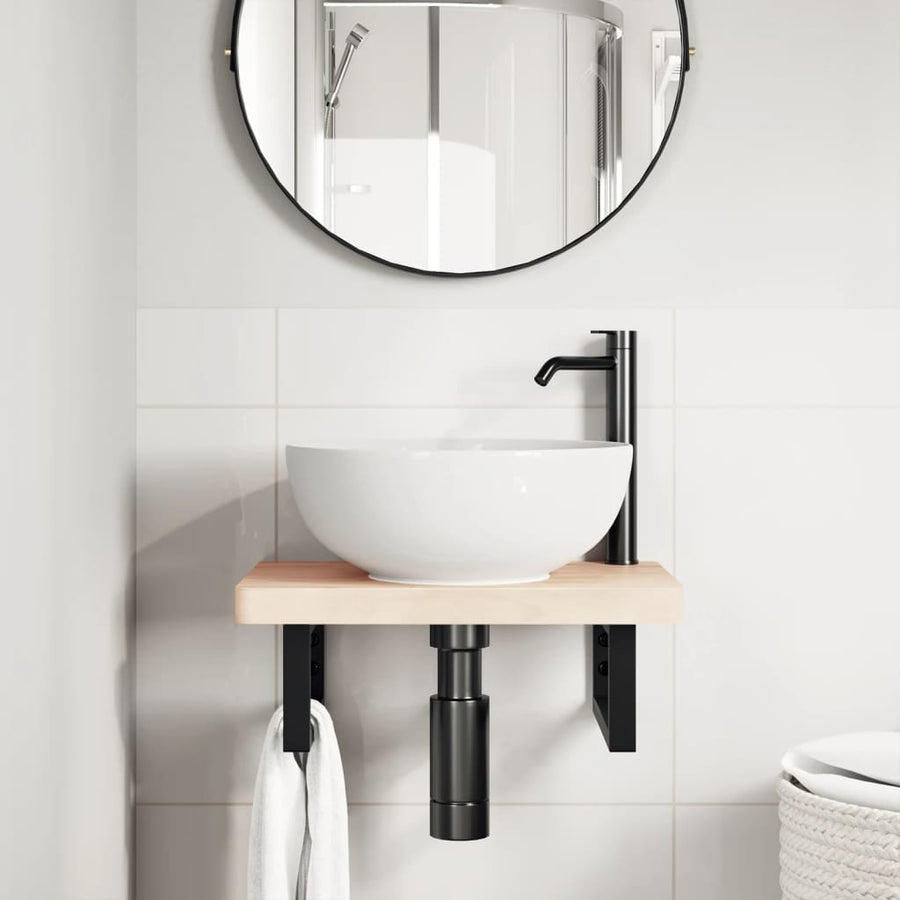 Badkamer wandschap staal en massief beukenhout