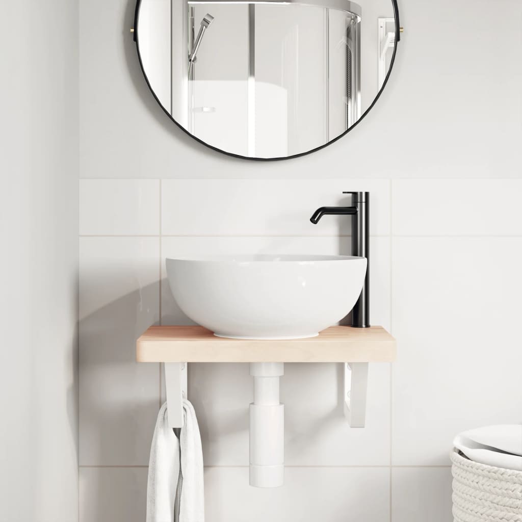 Badkamer wandschap staal en massief beukenhout