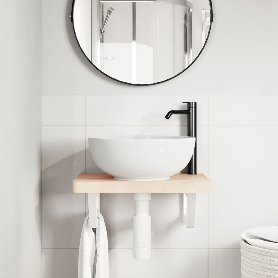 Badkamer wandschap staal en massief beukenhout