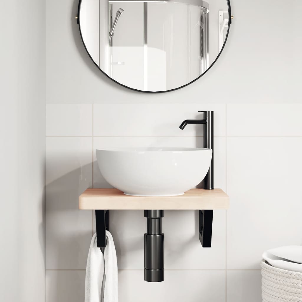 Badkamer wandschap staal en massief beukenhout