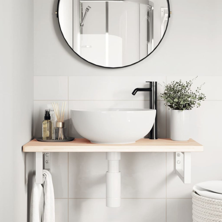 Badkamer wandschap staal en massief eikenhout