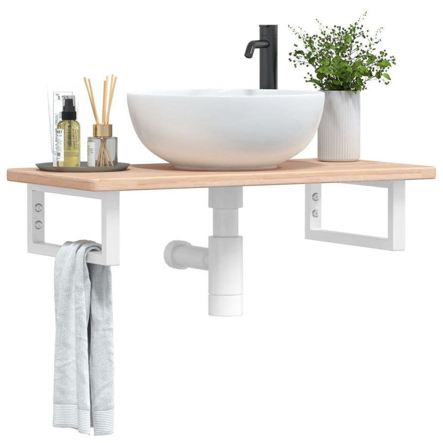 Badkamer wandschap staal en massief eikenhout