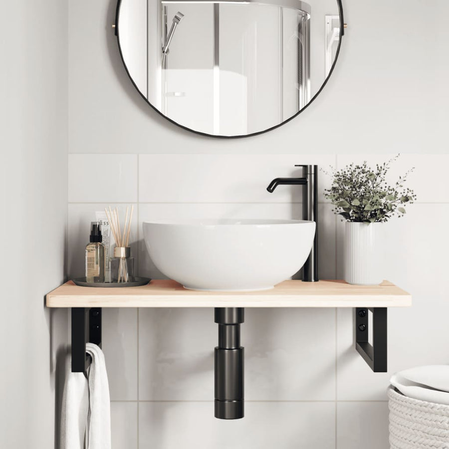 Badkamer wandschap staal en massief eikenhout