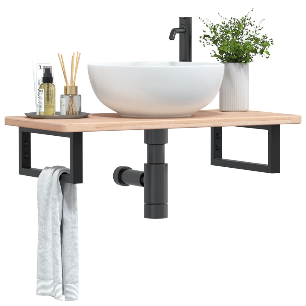 Badkamer wandschap staal en massief eikenhout