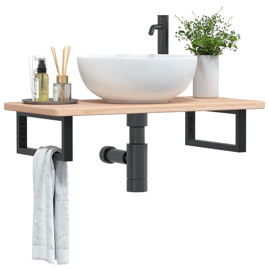 Badkamer wandschap staal en massief eikenhout