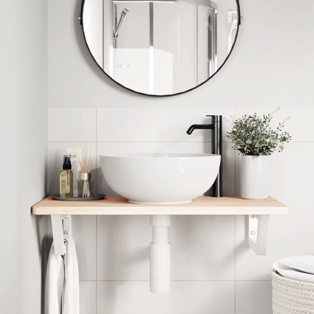 Badkamer wandschap staal en massief eikenhout