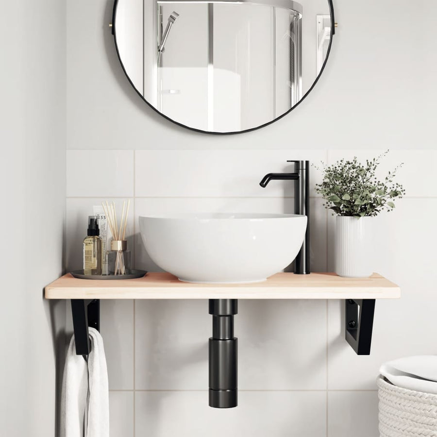 Badkamer wandschap staal en massief eikenhout