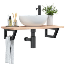 Badkamer wandschap staal en massief eikenhout