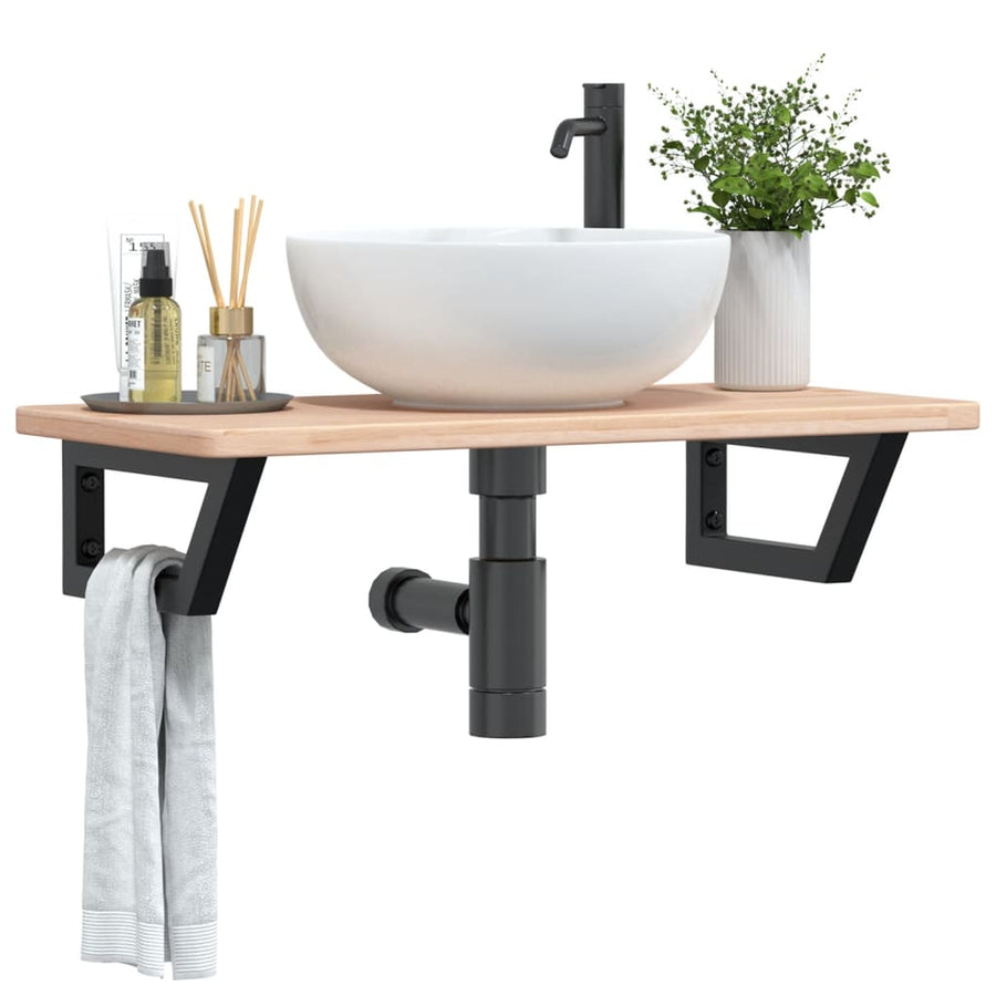 Badkamer wandschap staal en massief eikenhout
