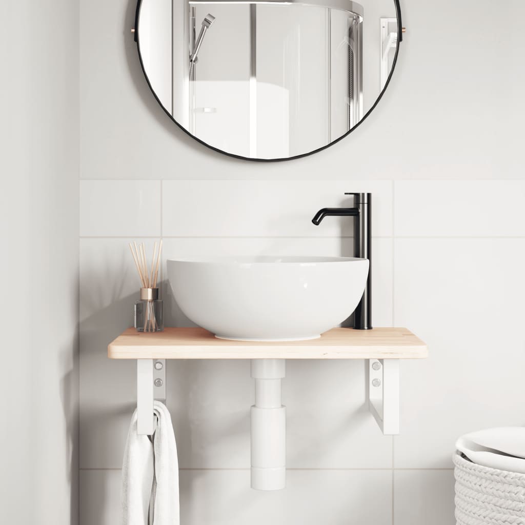 Badkamer wandschap staal en massief eikenhout