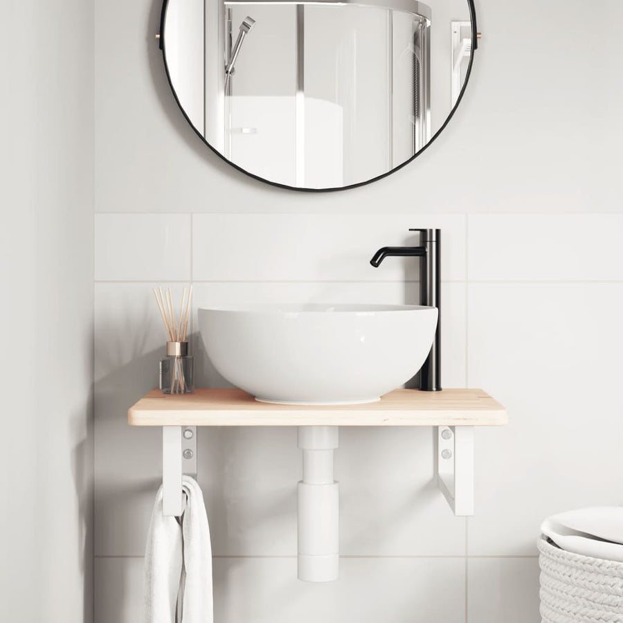 Badkamer wandschap staal en massief eikenhout