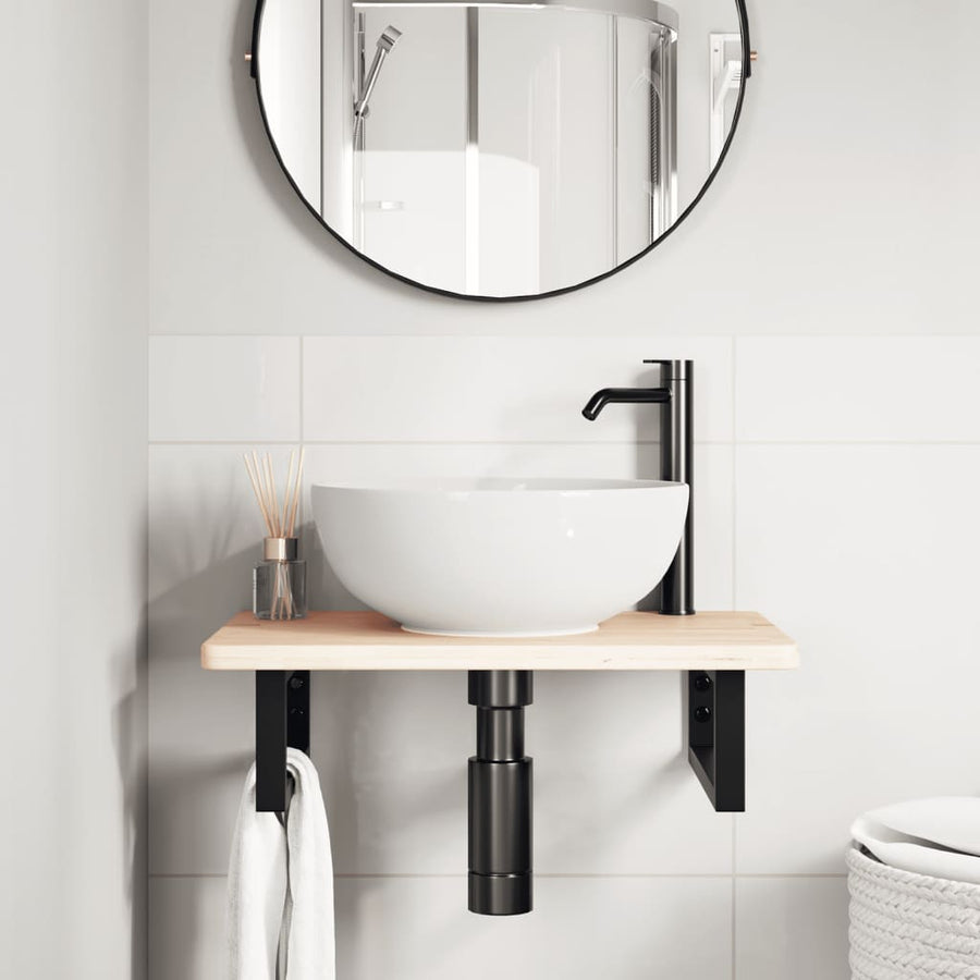 Badkamer wandschap staal en massief eikenhout