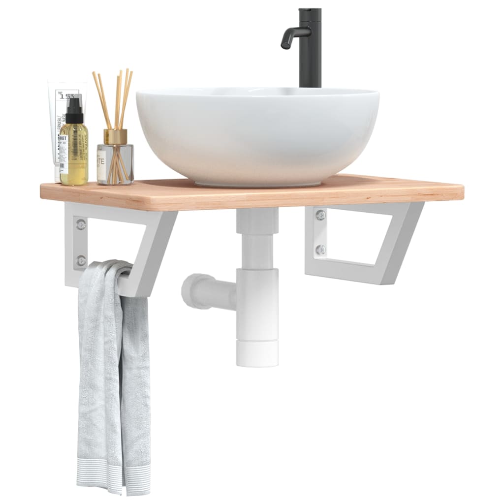 Badkamer wandschap staal en massief eikenhout