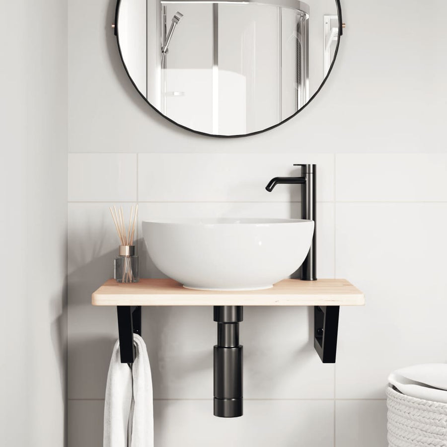 Badkamer wandschap staal en massief eikenhout