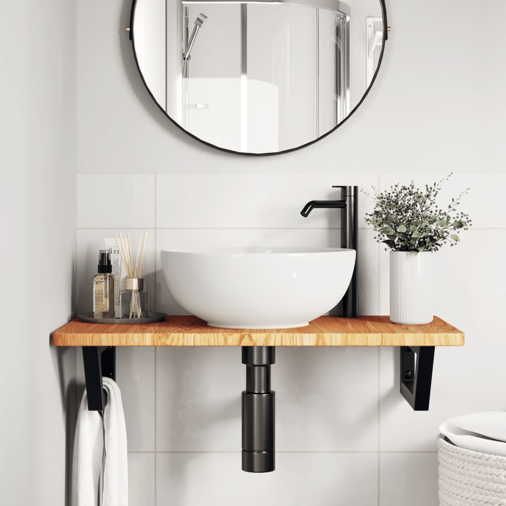 Badkamer wandschap staal en massief eikenhout