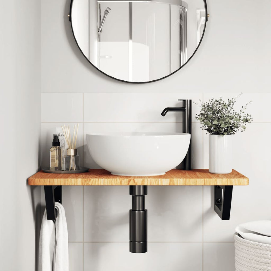 Badkamer wandschap staal en massief eikenhout
