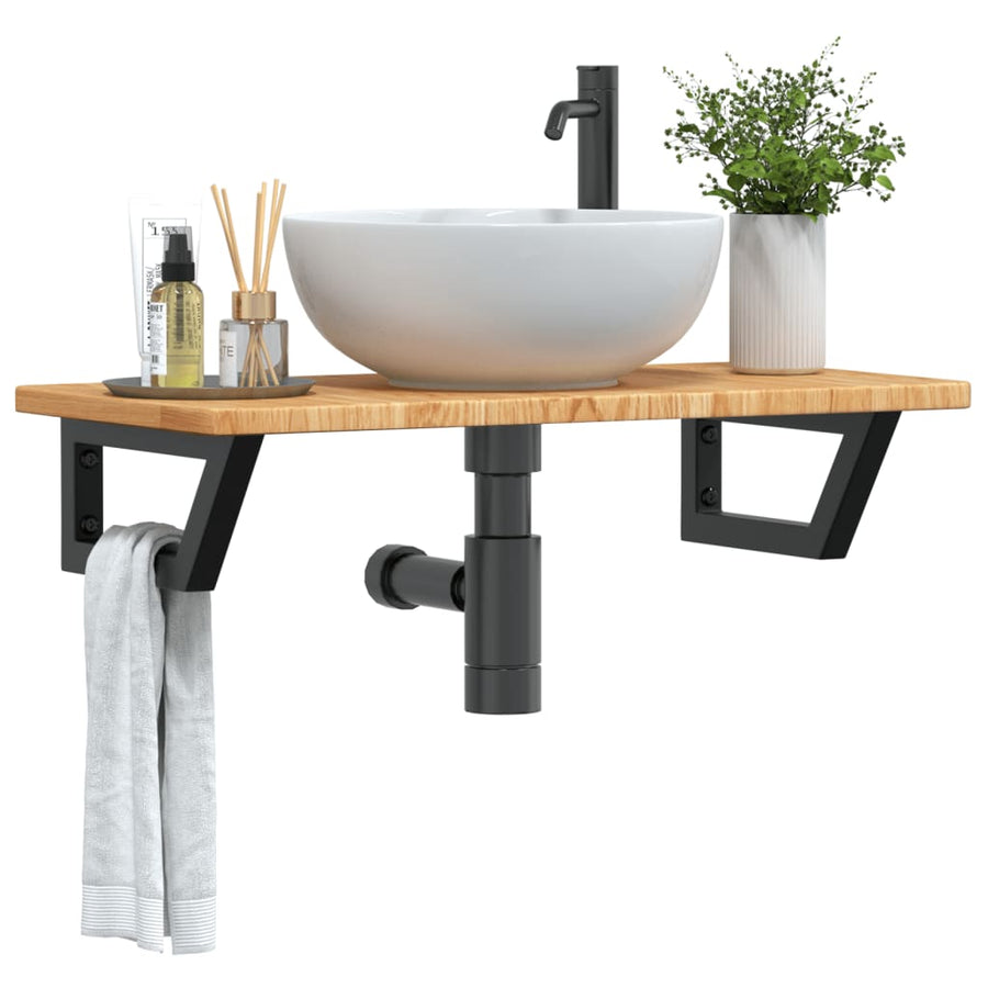 Badkamer wandschap staal en massief eikenhout