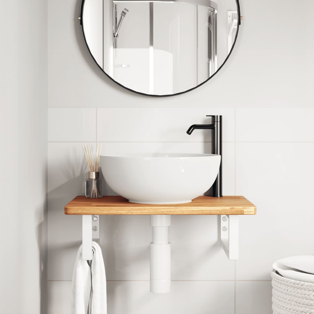 Badkamer wandschap staal en massief eikenhout