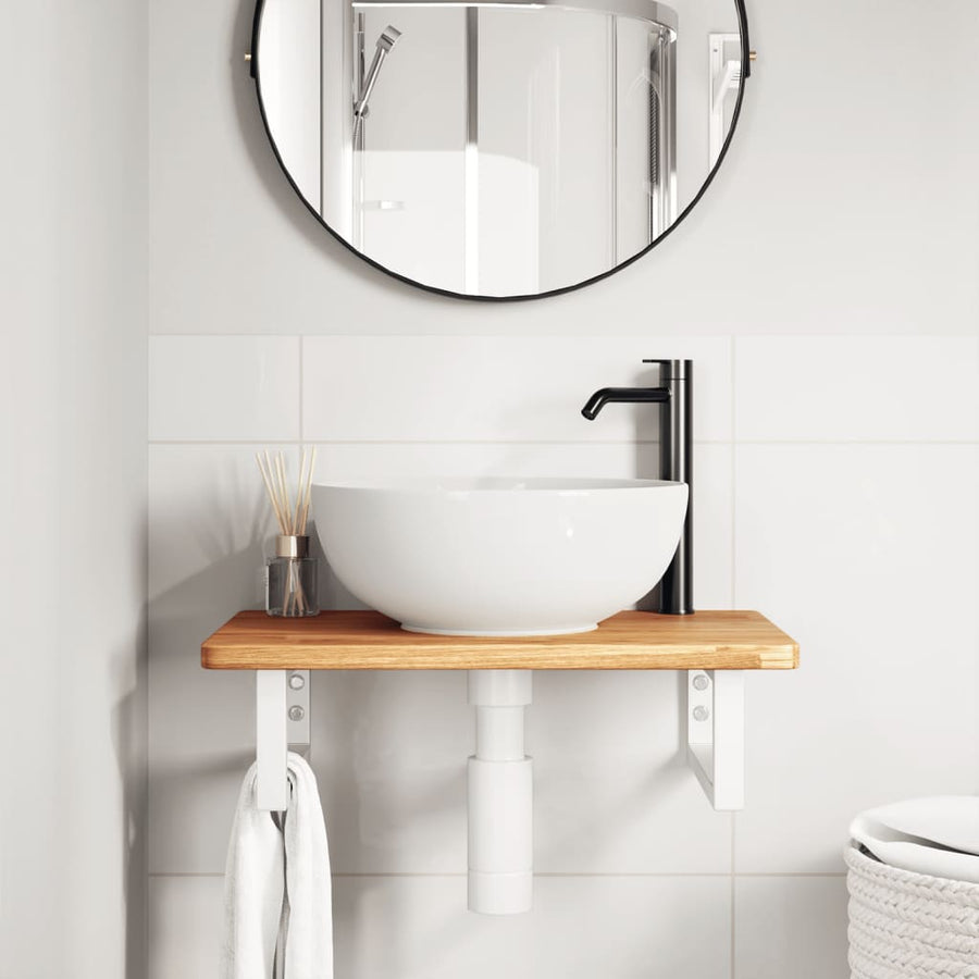Badkamer wandschap staal en massief eikenhout