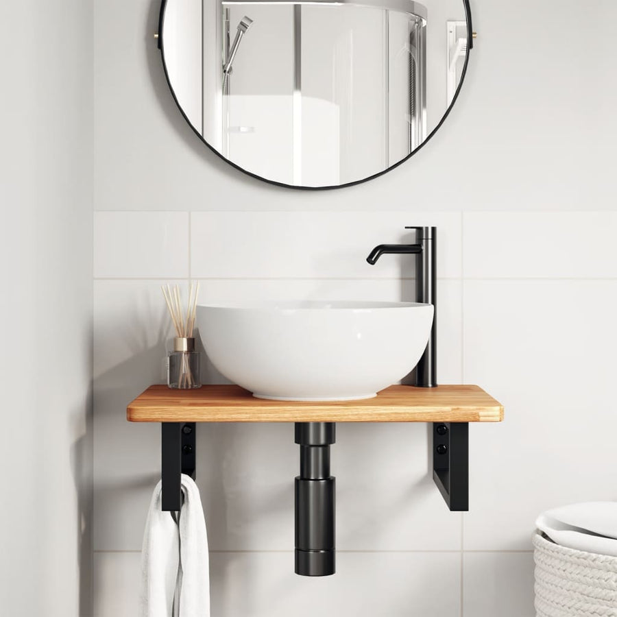 Badkamer wandschap staal en massief eikenhout