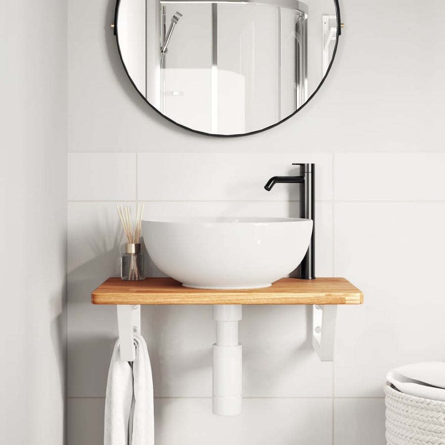 Badkamer wandschap staal en massief eikenhout