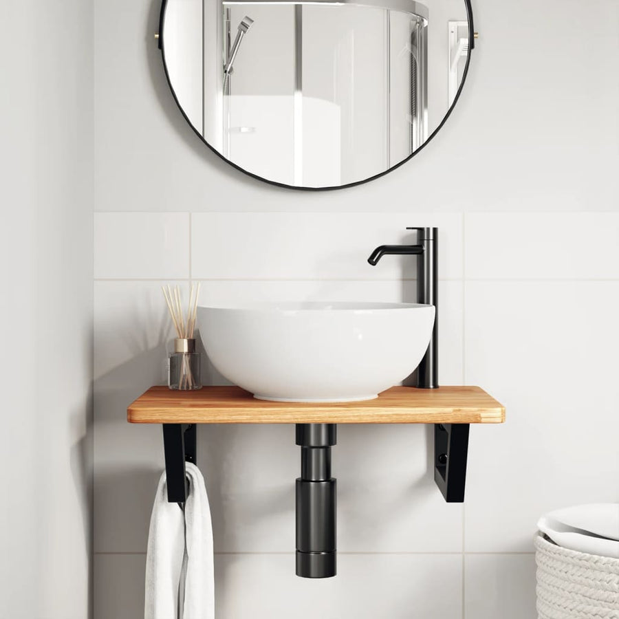 Badkamer wandschap staal en massief eikenhout