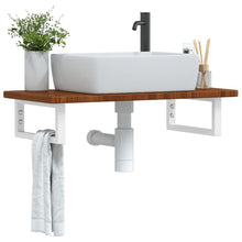 Badkamer wandschap staal en massief eikenhout