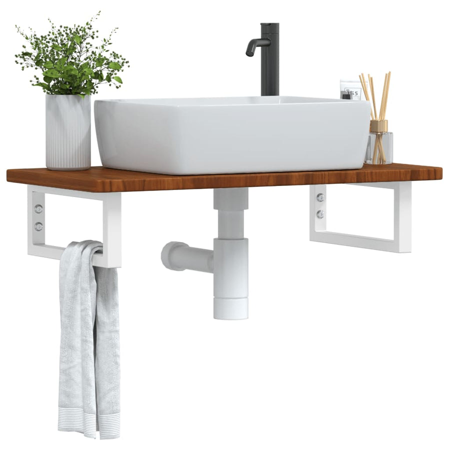 Badkamer wandschap staal en massief eikenhout